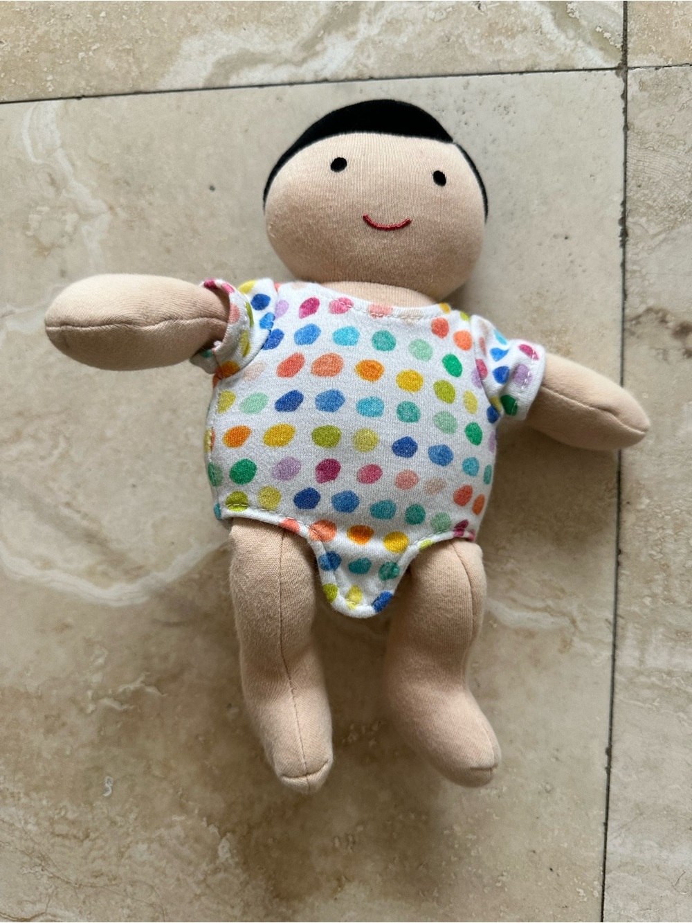 Soft Multicolor Polka Dot Baby Doll Plush - Cream Skin